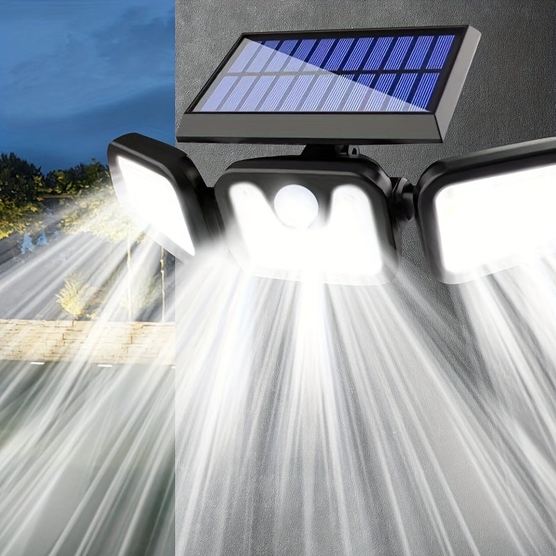 1pc lámpara de pared solar de tres cabezas dividida, lámpara solar exterior, lámpara solar con sensor de movimiento, lámpara solar impermeable para exteriores, farola solar para exteriores, lámpara solar decorativa para iluminación de corredores y patios