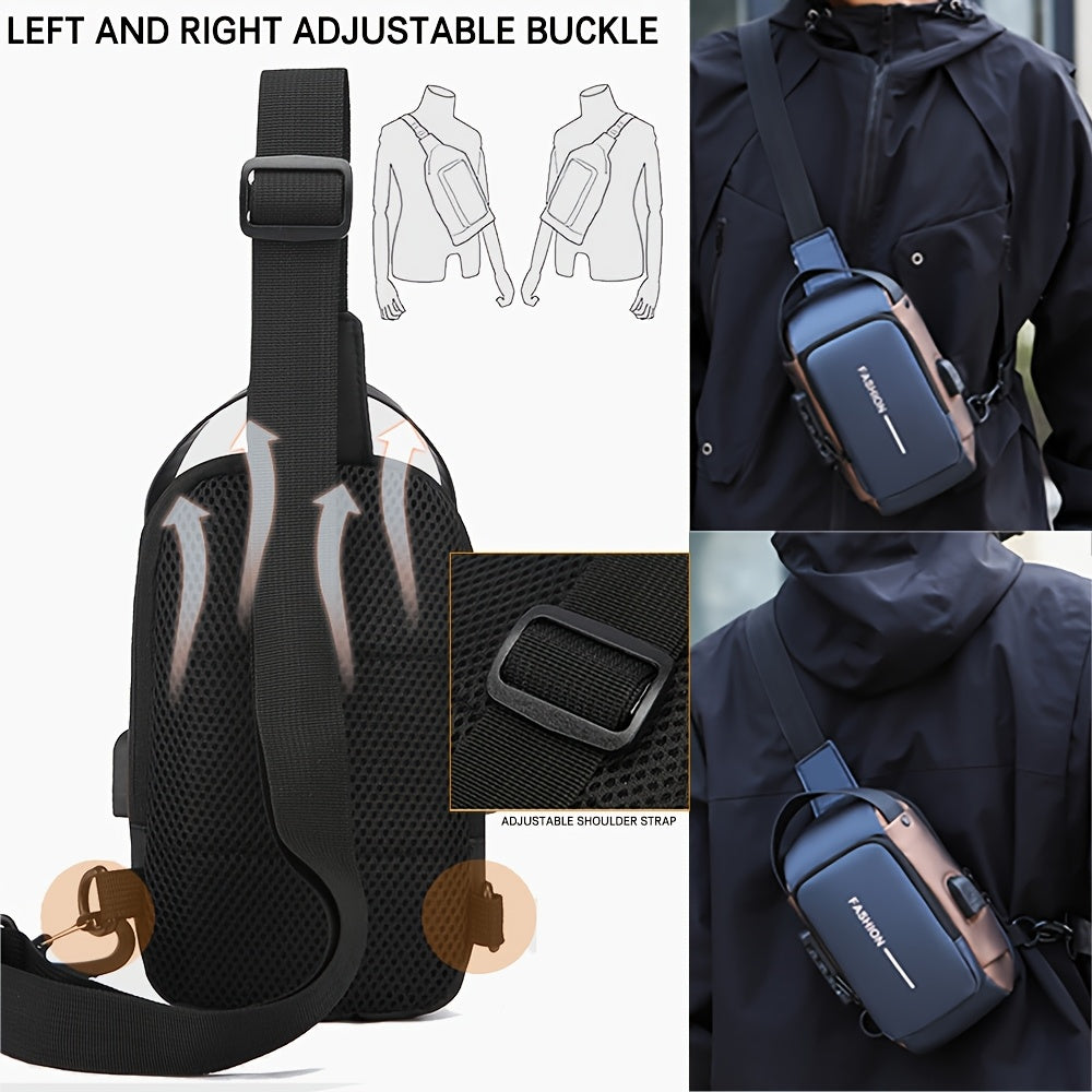 Bandolera Oxford para Hombre - Estilo Motociclista con Bolsillo para Teléfono y Cierre de Cremallera, Ideal para el Día a Día