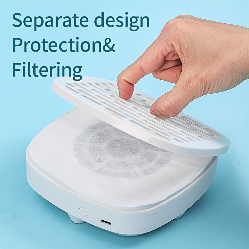 Mini aspiradora de uñas con enchufe USB y filtro - Recogedor de polvo de uñas compacto para uso en escritorio, blanco/azul, operación silenciosa, no necesita batería, perfecto para manicuras de alta calidad en salón, limpiador de polvo de uñas, accesorio