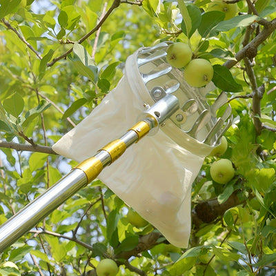 Pulidor de frutas ajustable de alta altitud, herramienta de recolección de frutas de alta altitud con varilla telescópica de acero inoxidable extendida + bolsa de recolección duradera + tijeras de poda + gancho + sierra, combo de recolección y poda multi