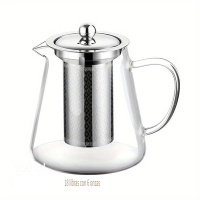 Tetera de Vidrio Grueso Premium con Infusor de Acero Inoxidable - Resistente al Calor, Apta para Lavavajillas para Café, Té en Flor y Hojas Sueltas