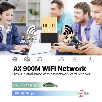 Adaptador WiFi USB, receptor WiFi de 900 m, alta velocidad 802.11ac, 5dBi, doble banda, 2.4/5.8 GHz, adaptador de red inalámbrica para PC, escritorio, tableta, portátil, compatible con Windows 10/11, enchufa y juega.
