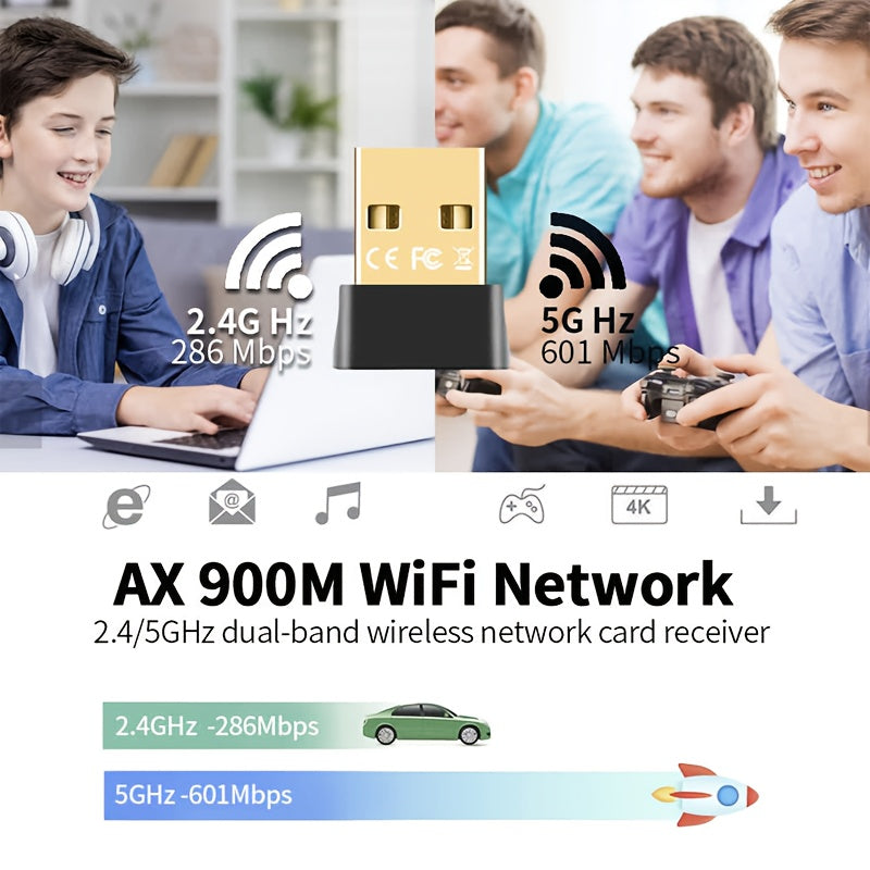 Adaptador WiFi USB, receptor WiFi de 900 m, alta velocidad 802.11ac, 5dBi, doble banda, 2.4/5.8 GHz, adaptador de red inalámbrica para PC, escritorio, tableta, portátil, compatible con Windows 10/11, enchufa y juega.