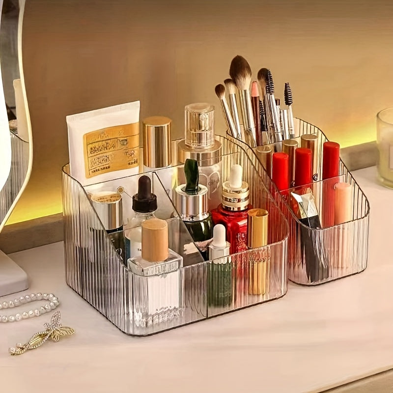 Caja de almacenamiento de cosméticos de 3/4 compartimentos de acrílico transparente, organizador de escritorio, estantería de almacenamiento portátil dividida