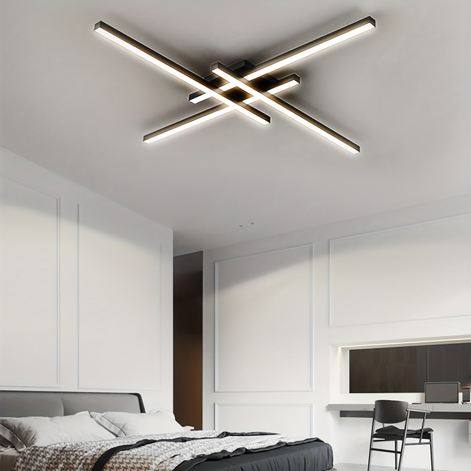 24 pulgadas/60 cm Lámpara de techo moderna, Iluminación de techo LED, Lámpara de techo empotrada negra para dormitorio, estudio, cocina, sala de estar