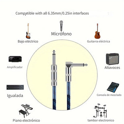 Cable De Guitarra De 10 Pies TS De 1/4 De Pulgada - Cable De Instrumento De Calidad Premium Para Guitarras Eléctricas Y Bajo - Conectores Rectos/angulados - Rendimiento De Audio Profesional