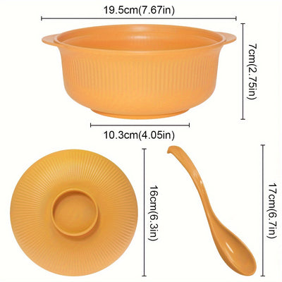 Dos Juegos de Nuevas Cacerolas con Tapas y Cucharas Largas, 1100ml/38oz Capacidad Grande, Tazón de Ramen de Mano, Fácil de Limpiar, Tazón Redondo para Servir, Tazón para Ensalada de Frutas en Casa, Tazón para Postre, Tazón para Sopa, Tazón para Almuerzo