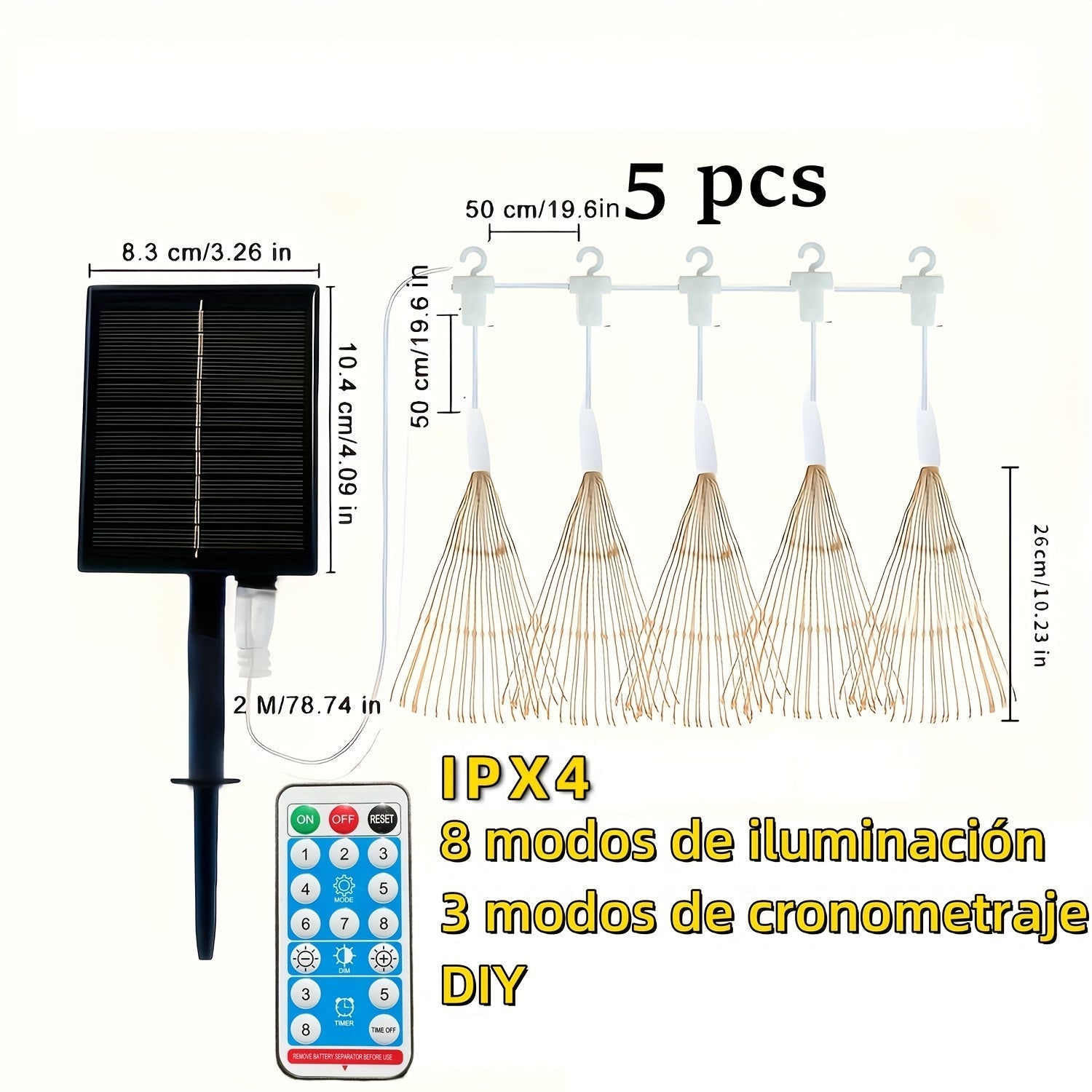 5 piezas de luces de bola de estrella solar de 480 LED, control remoto con temporizador, 8 modos de luces de hadas ajustables, luces de fuegos artificiales de cable de cobre, para fiesta de patio, tienda de Navidad, batería de níquel puro de cobre IPX4