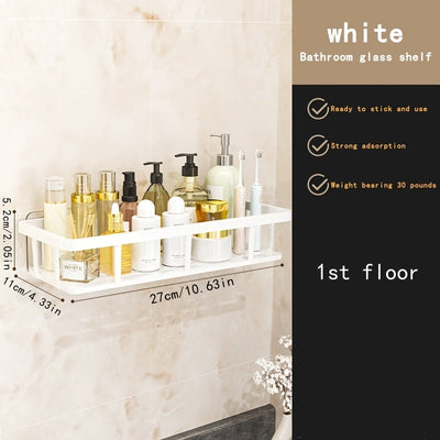 Organizador de Baño Sin Taladro - Estante para Ducha Resistente con Múltiples Niveles, Almacenamiento Ahorrador de Espacio para Baño y Tocador - Fácil Instalación, Solución Moderna de Organización, Estanterías Montadas en la Pared, Plástico Elegante y Fá