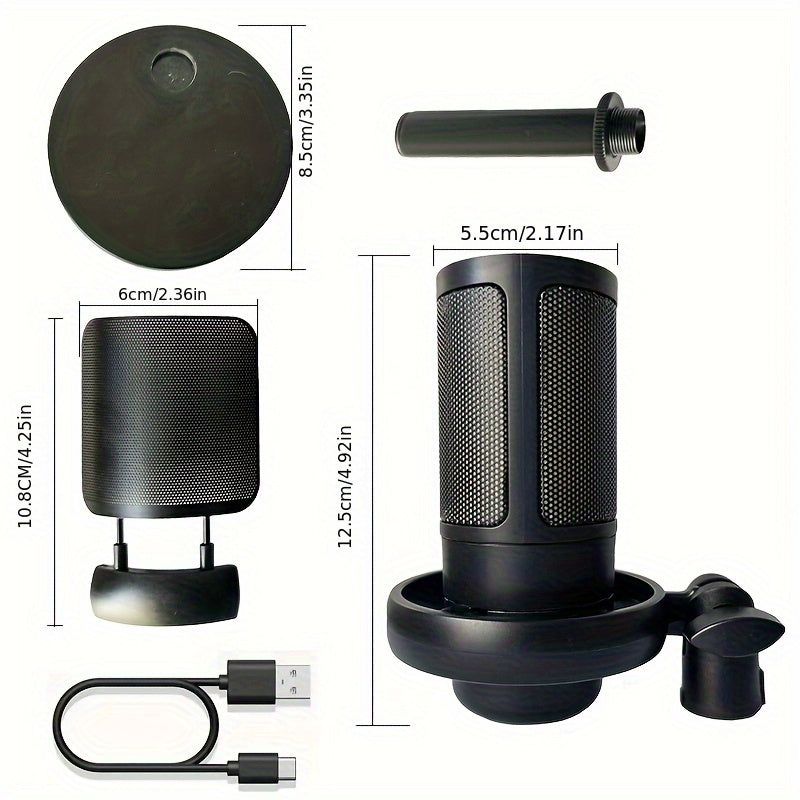Micrófono condensador USB con iluminación RGB, portátil, brazo ajustable para gaming, streaming y grabación, incluye filtro antipop, color negro, micrófono para juegos, micrófono de brazo ajustable, construcción duradera