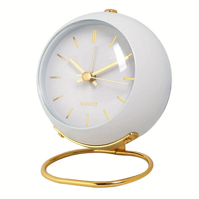 Reloj de Escritorio Silencioso de Inspiración Nórdica con Manecillas Luminosas - Funciona con Pilas, Despertador Redondo de Metal para Estudiantes y Decoración del Hogar