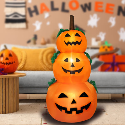 1pc, Calabazas inflables de Halloween de 3 pisos con luces integradas, decoración de escena, decoración de habitación, decoración de hogar, decoración de fiesta de vacaciones, decoración de Halloween IPX4 a prueba de agua