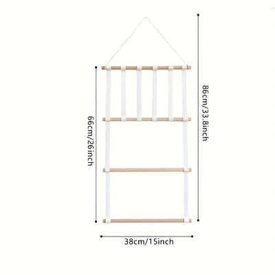 Estantería de almacenamiento para accesorios para el cabello con palos de madera, decoración de pared colgante para el hogar, 3 capas de creatividad, equipada con 30 ganchos de plástico desmontables