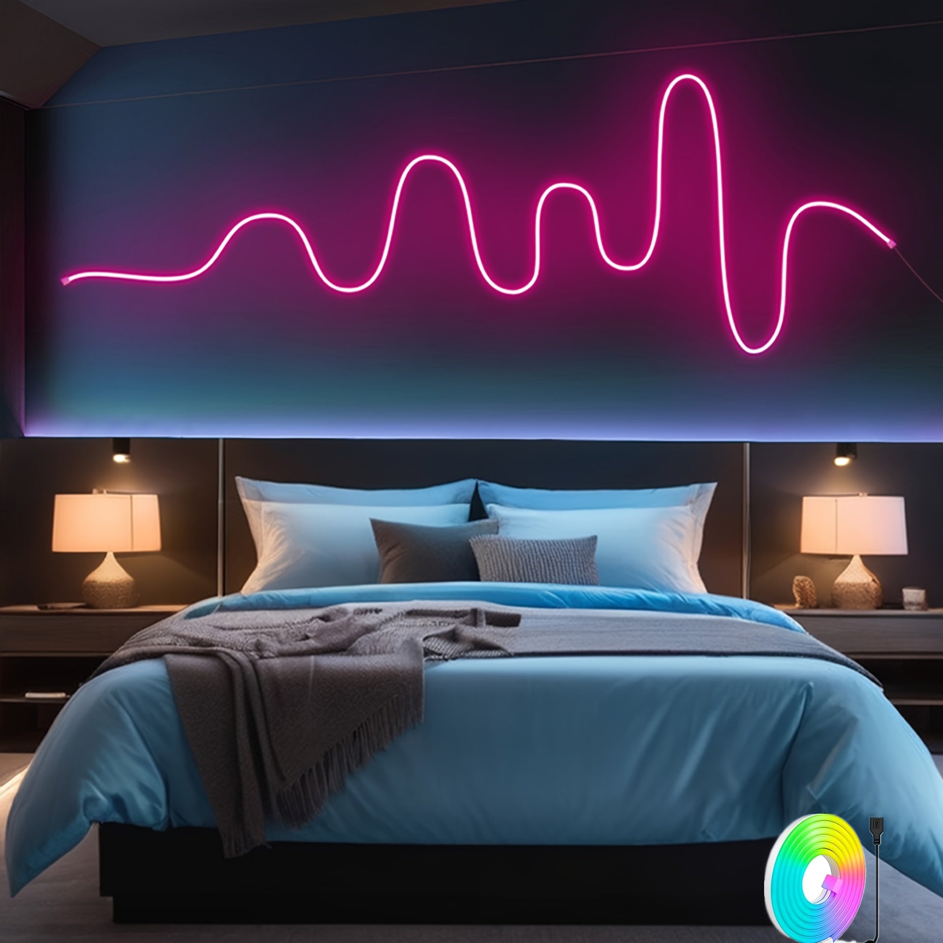 1-Pack Cuerda de Luz LED Flexible Alimentada por USB - Luces RGB Cambiantes con Cableado Flexible para Escenario, Hogar, Fiestas, Dormitorio y Decoración DJ - Control Sencillo por Botón, Bajo Voltaje Seguro para Interior/Exterior, Ambiente Creativo en el