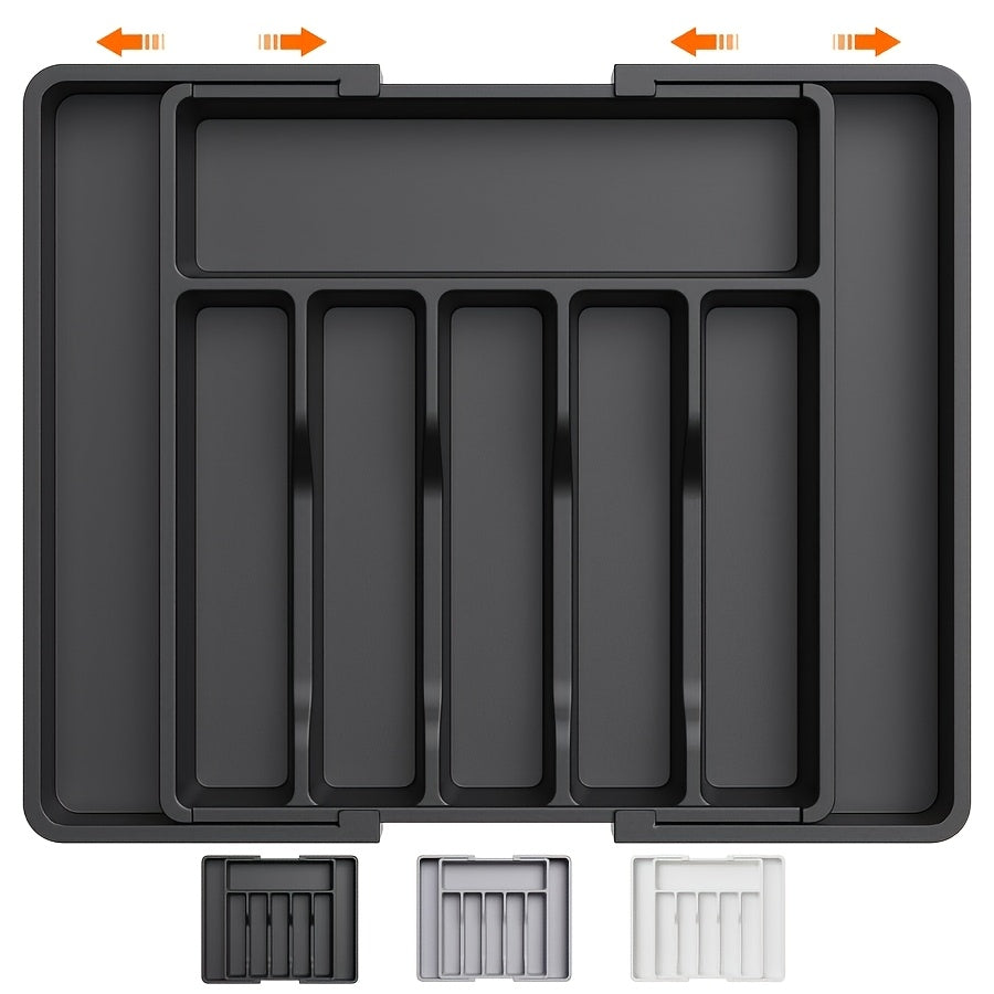 1 pieza, organizador de utensilios de cocina, bandeja expansible para tenedores, cuchillos y platos, soporte de cubiertos y vajilla sin BPA, caja de almacenamiento de plástico ajustable, adecuada para cucharas, tenedores y cuchillos.