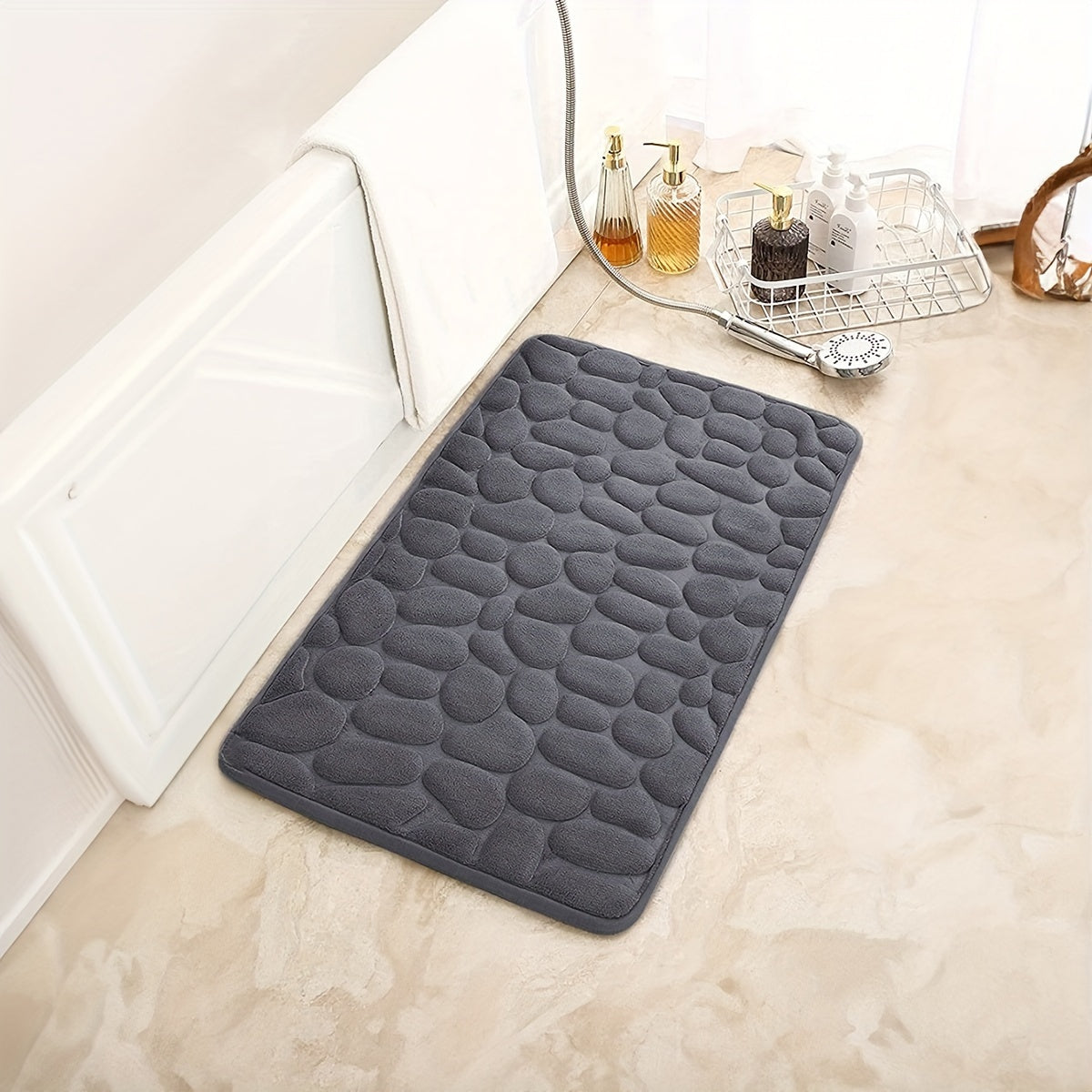 1 alfombra con diseño de guijarros, antideslizante, absorbente, para baño o entrada, de memoria