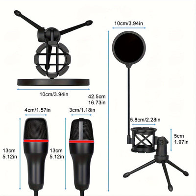 Microfono Capacitivo USB Plug & Play de 3.5 mm para Streaming, Grabación y Gaming - Cuello Ajustable, Soporte Incorporado, Captura de Sonido en Ángulo Total de 180°, Compatible con PC/Portátil (), Diseño Flexible, Micrófono Alimentado por USB