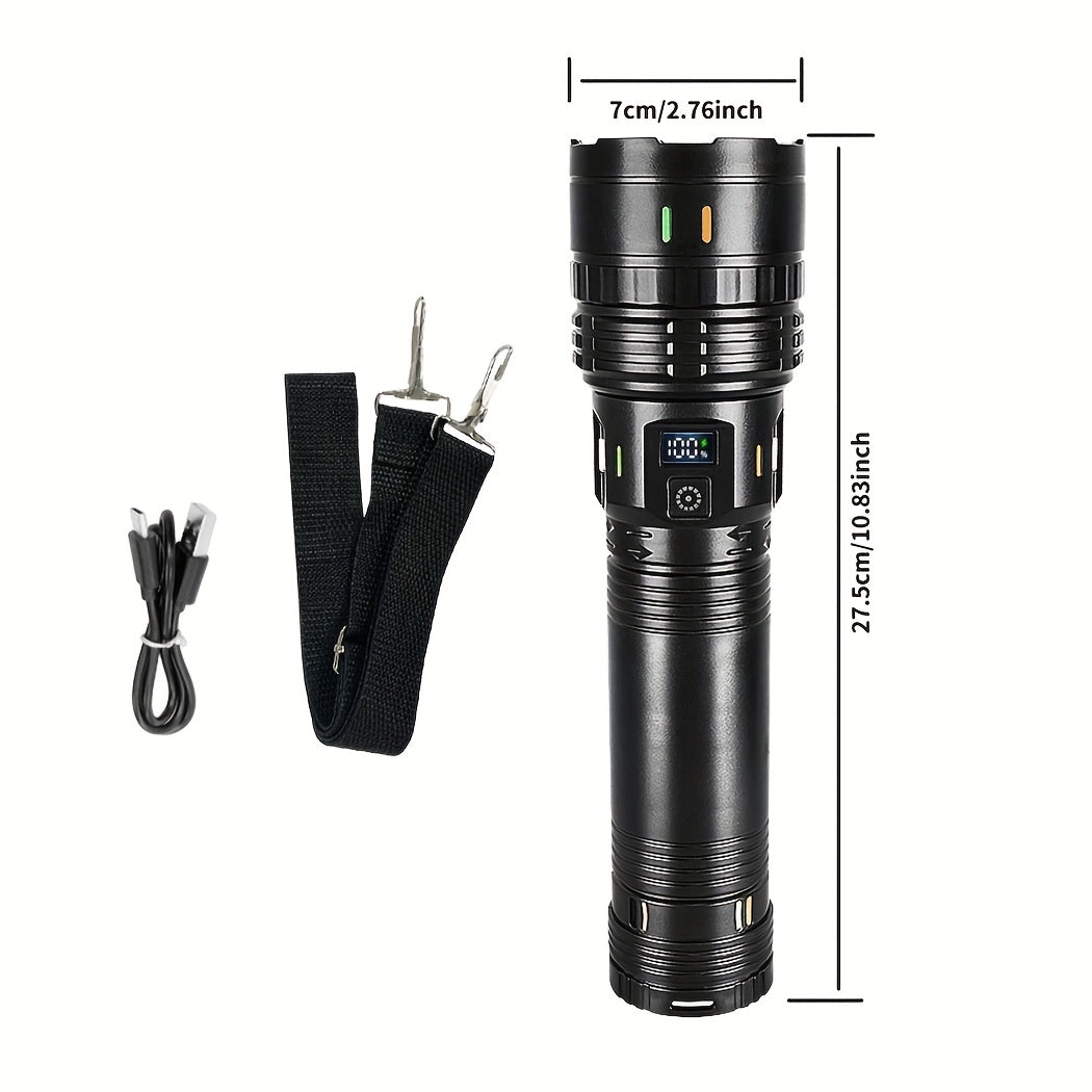 1 linterna grande Lantile - cuatro modos de velocidad, puerto Type-C, zoom ajustable, 1500 lúmenes y batería de 3200mAh, ideal para trabajos nocturnos, reparación de vehículos, pesca, patrullaje y más actividades