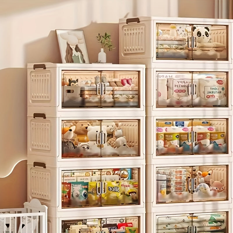 1pc Organizador de almacenamiento independiente de varios niveles, Gabinete de plástico de doble puerta para juguetes, snacks, ropa - Unidad de estanterías apilables versátiles para varios tipos de habitaciones, No requiere electricidad ni batería