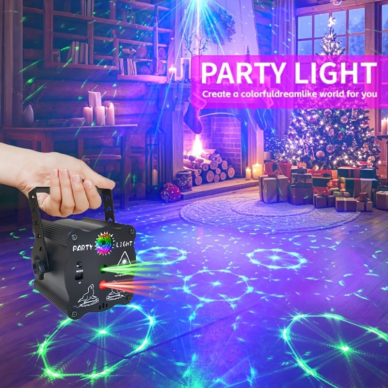 Proyector de Láser para Fiestas GOLDACE con 120 Efectos, Cambio de Color RGBW por Sonido, Control Remoto y Alimentación USB para Decoraciones Navideñas en Casa o Clubes, Decoraciones de Fiesta Disco