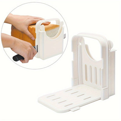1 pieza, cortador de pan plegable con molde de grosor de 5 rebanadas - Herramienta de cocina fácil de usar para bagels, sandwiches y más, diseño de mango blanco, construcción duradera