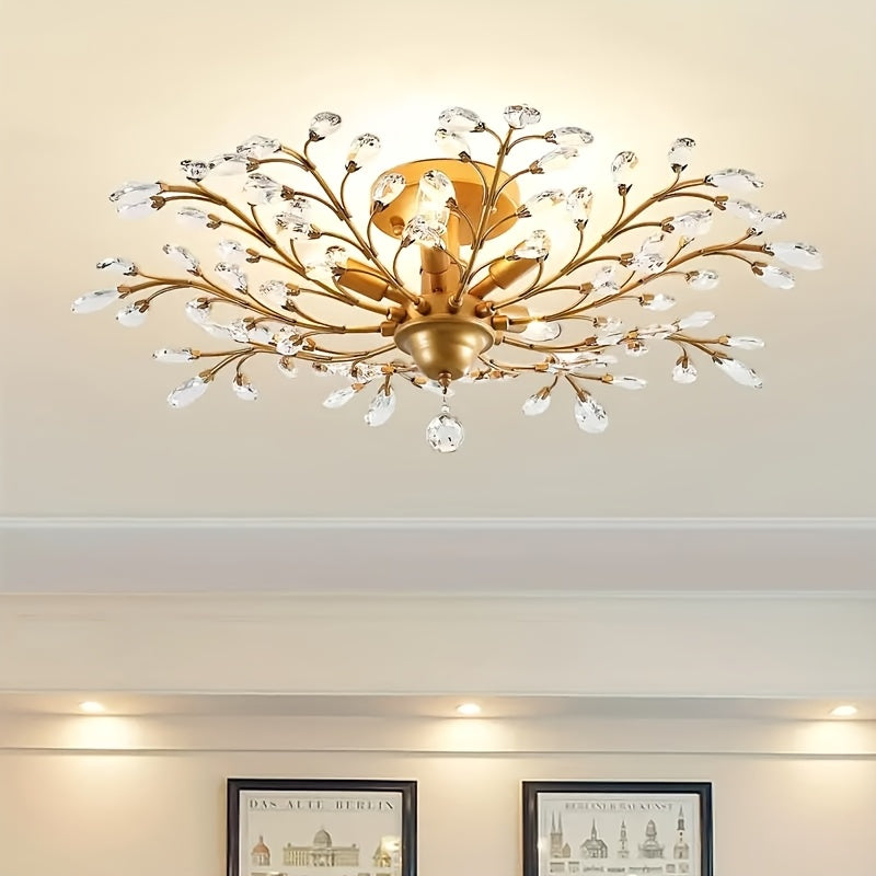 Elegancia Vintage: Moderno Cristal de Vidrio K9 con 4 bases E12 - Acabado de Metal Negro, Montaje Semi-Inclinado para Sala de Estar, Dormitorio, Comedor, Oficina y Iluminación de Techo de Porche - Bombillas no incluidas, Lámpara de Techo, Cercana a Luces