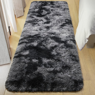 Alfombra rectangular de felpa negra y gris – Gruesa, suave y cálida, de poliéster para decoración de dormitorio o sala, solo lavado a mano, tapetes para sala