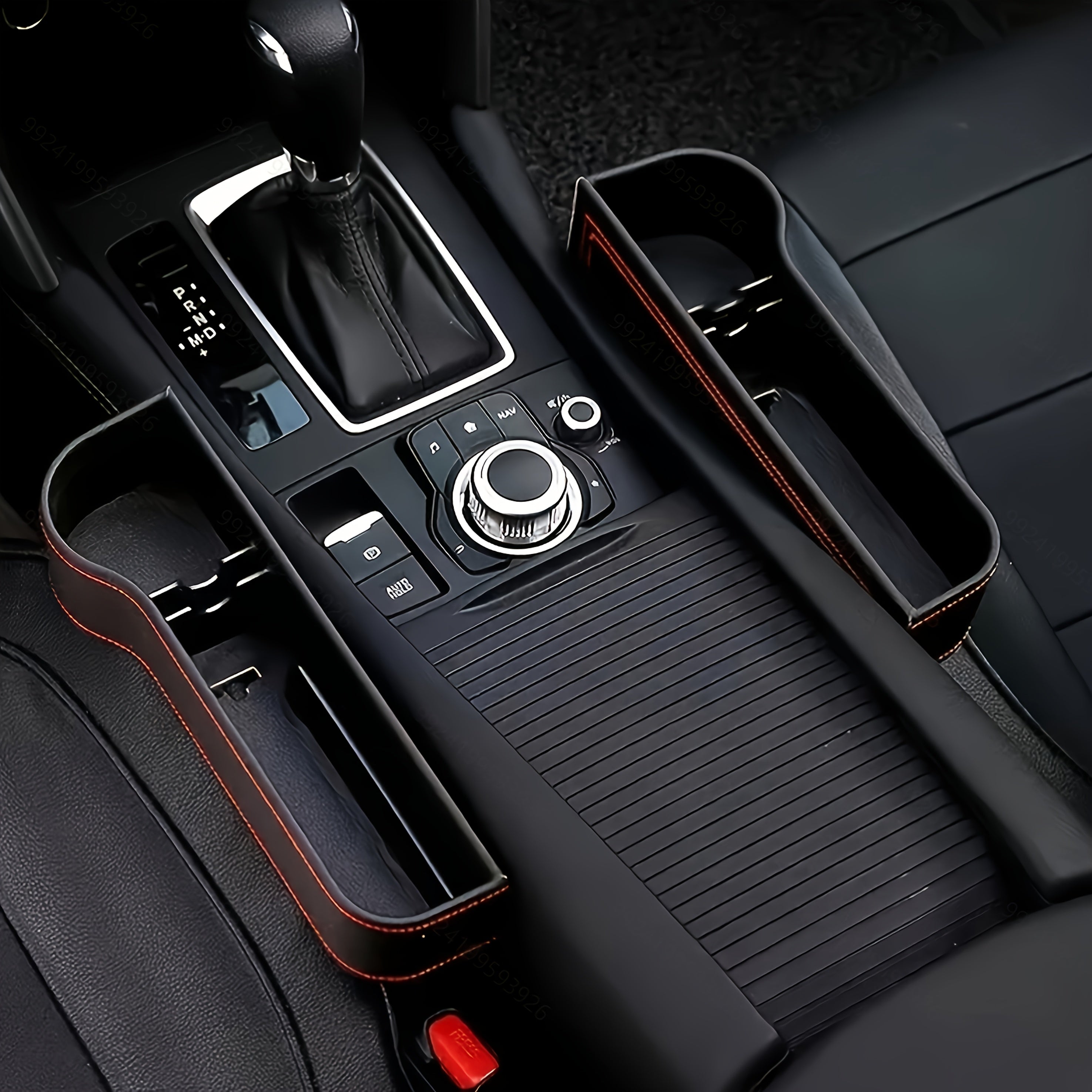 2 unidades de ABS Ligero y Portátil Organizador de Consola Central con Insertos, Portavasos y Diseño de Bolsillo Múltiple para Coche, Camión y SUV - Ideal para Almacenar Cables, Herramientas y Accesorios, Almacenamiento de Accesorios | Interior de Coche