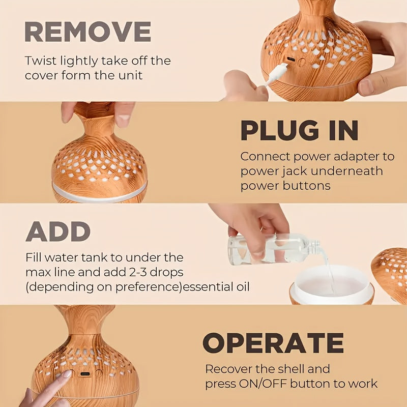 Humidificador elegante con diseño de madera, luces LED de 7 colores y 2 modos de niebla, alimentado por USB, diseño moderno para hogar, oficina o auto, regalo perfecto para San Valentín y Año Nuevo, iluminación ambiental | Humidificador decorativo | Humi