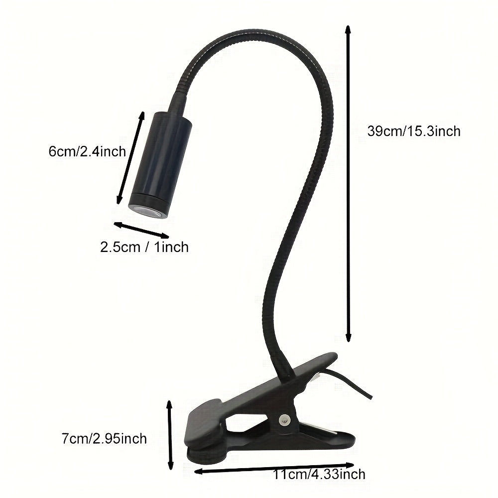 Lámpara de Escritorio con Clip LED USB Flexible con 3 Modos de Iluminación, 10 Niveles de Brillo Regulables, Cuello Ajustable y Sujeción para Cama, Residencia Universitaria o Estudio - Acabado Metálico Mate , Diseño Temático Espacial, Lámparas de Escrito