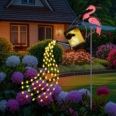 1pc Regadera LED con Energía Solar, Lámpara de Metal Hueco con Alambre de Cobre, Luces Colgantes Parpadeantes para Jardín, Césped y Pasillo, Decoración de Paisaje Festivo, Iluminación Exterior, Adorno Navideño y Halloween