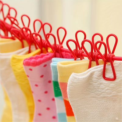 [Retráctil Ajustable Cuerda de Ropa] Cuerda de Ropa Retráctil Ajustable 1ud Portátil para Viajes - 12 Clips Línea de Ropa para Camping para Uso en Exteriores e Interiores
