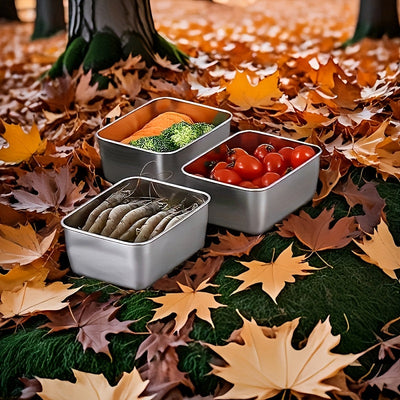 Juego de 20 Recipientes para Alimentos de Acero Inoxidable, Caja Multifuncional con 10 Contenedores + 10 Tapas Antiderrames Apilables, Reutilizable para Camping, Reuniones Familiares y Uso en Oficina o Escuela