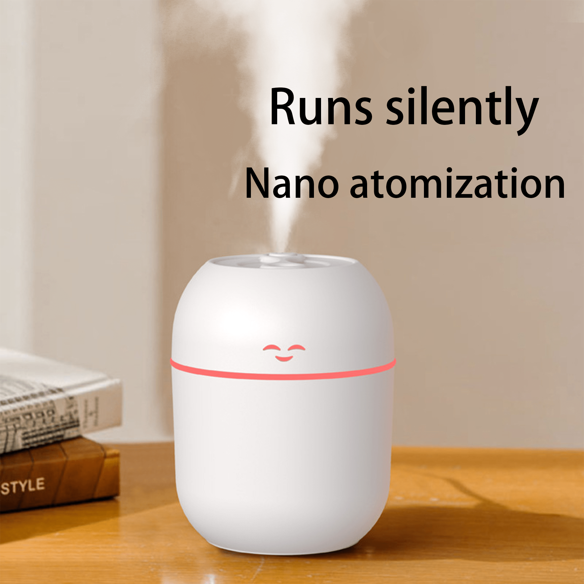 1 pieza de difusor de aceite esencial y humidificador alimentado por USB con luz nocturna que cambia de color, diseño de cara feliz, característica de niebla fresca y promoción de la salud de las plantas - Perfecto para el hogar, dormitorio, decoración d