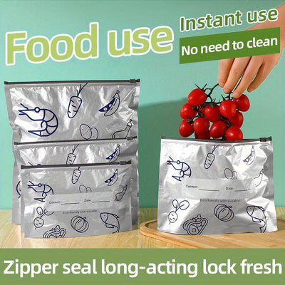 Paquete de 10 Bolsas Reutilizables de Aluminio Selladas - Herméticas y Antihumedad para Congelación, Preparación de Comidas, Gran Capacidad | Sin BPA, Material Apto para Alimentos, Lavado a Mano, Diseño Cuadrado, Ideales para Snacks, Verduras, Carne, Con