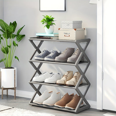 Estante de zapatos plegable y apilable de plástico - Caja de almacenamiento en forma de X que ahorra espacio, adecuada para entradas, pasillos, dormitorios y dormitorios, fácil de ensamblar, diseño duradero de plástico, caja de almacenamiento y organizac