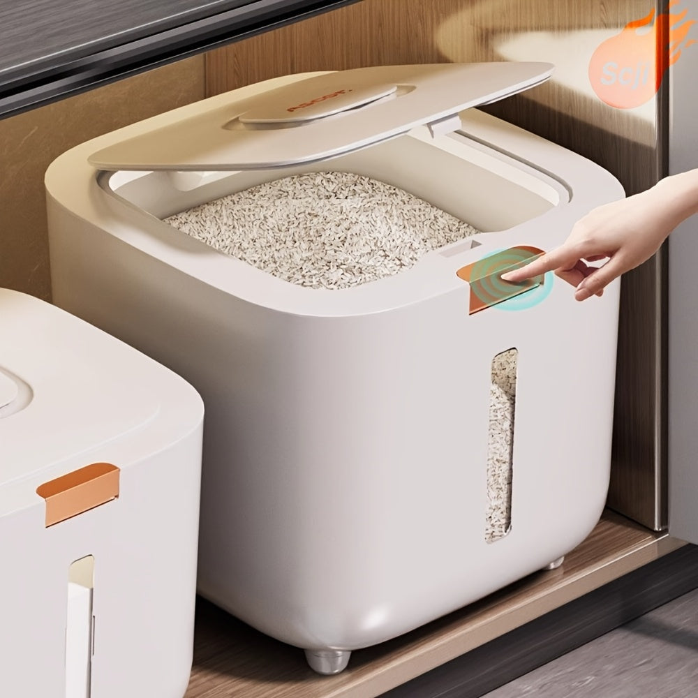 Contenedor de Almacenamiento de Alimentos de 5kg/10kg - Recipiente Hermético de Plástico para Cocina con Asas Fáciles de Llevar para Arroz, Harina y Granos Secos - Protección Sellada, Sin Necesidad de Energía, Diseño Moderno