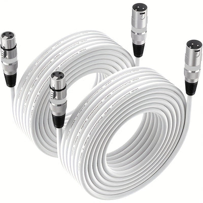 Conjunto de 2 cables para micrófono XLR premium, 15.24 metros - Blanco perla equilibrado con conectores macho a hembra de 3 pines, cobre libre de oxígeno para una transmisión de sonido clara, ideal para actuaciones en vivo, estudios y sistemas de altavoc