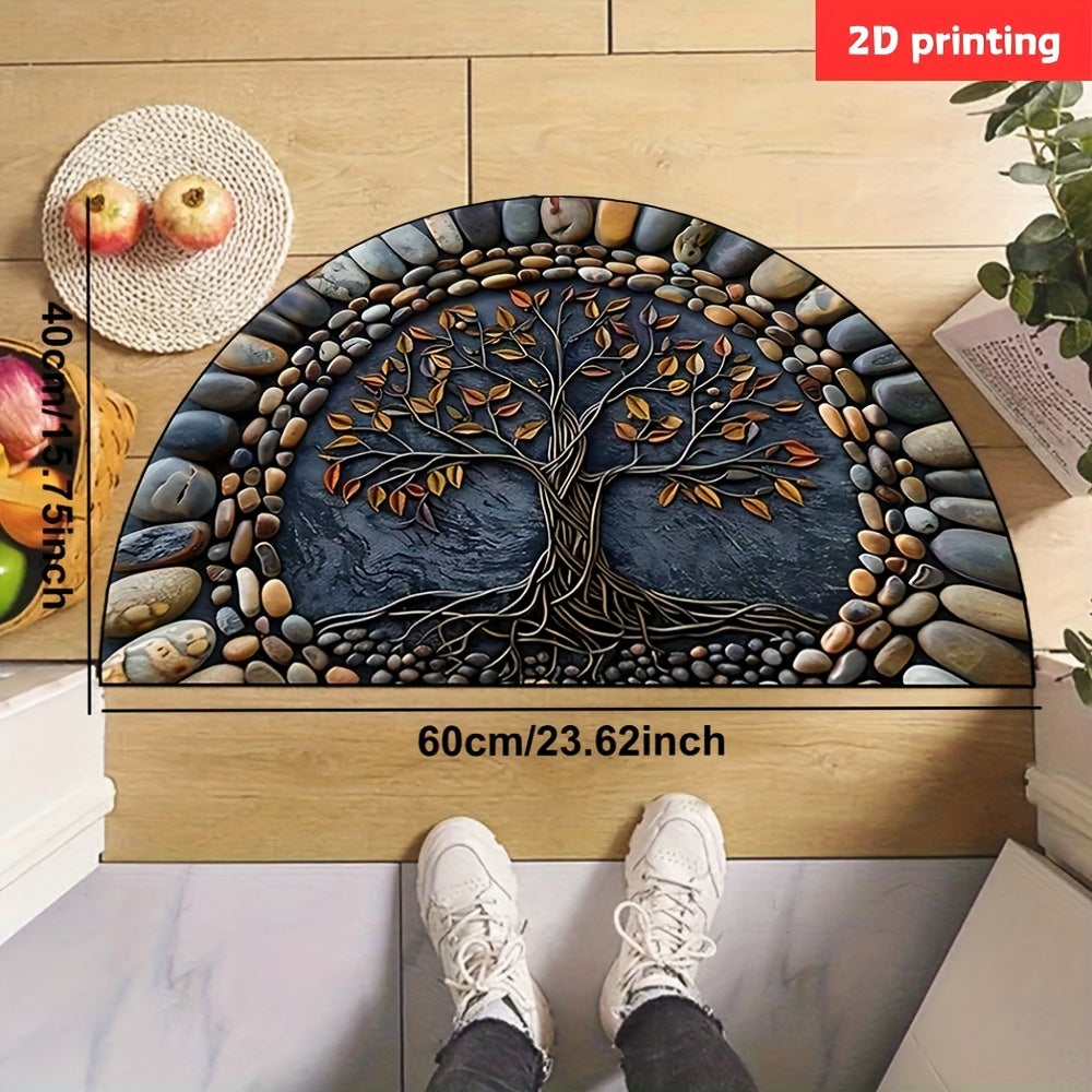 Una alfombra de bienvenida de piedra de árbol de terciopelo de cristal grande para la entrada - Lavable, Antideslizante, Adecuada para porches, salones, dormitorios, oficinas y decoración exterior.