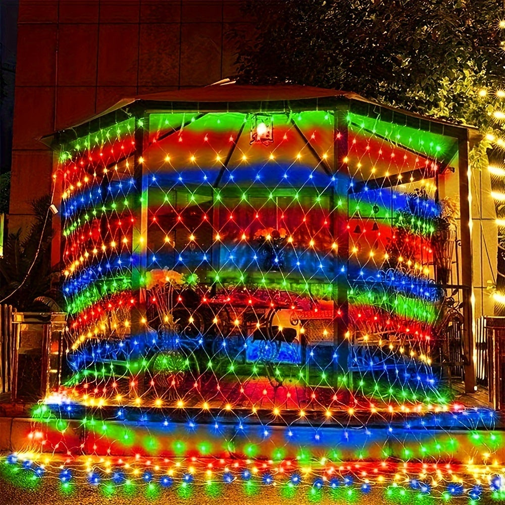 Luces LED de malla para exteriores, 8 modos de iluminación multicolor, ahorro de energía, decoración para camping y fiestas, plástico duradero, control con interruptor, ideal para Navidad y ocasiones festivas, iluminación decorativa exterior, diseño de m
