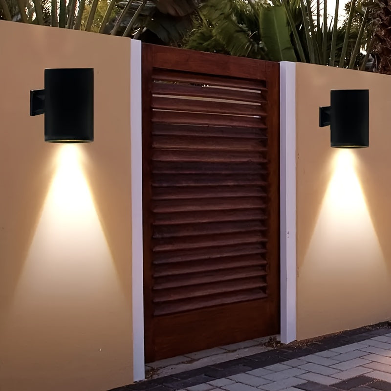 Luz de pared redonda solar LED, decoración de paisaje de jardín de pared exterior, luz decorativa moderna y minimalista, iluminada creativamente, adecuada para patio, jardín, camino, puerta, patio, iluminación de escaleras.