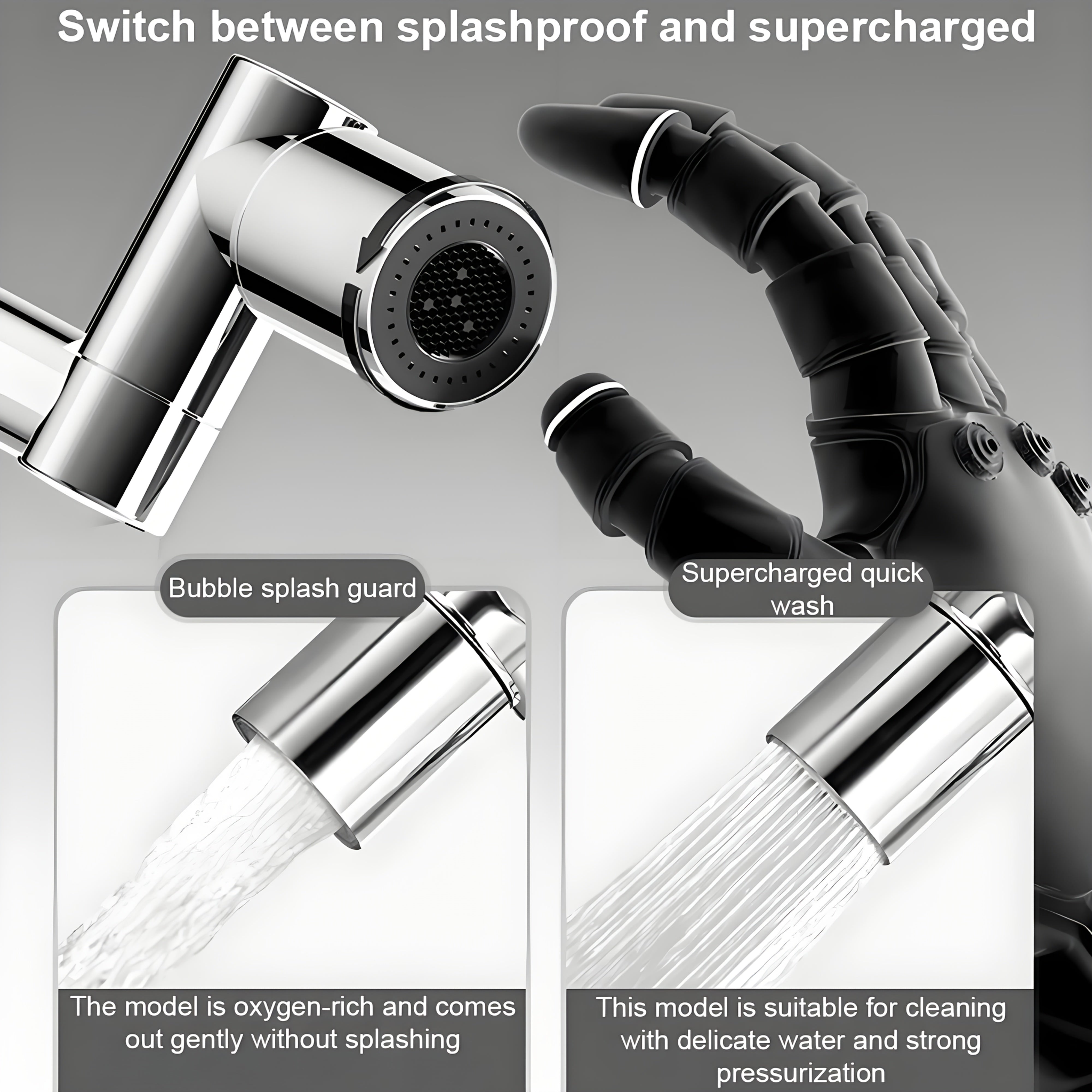 Accesorios para baño, dispensador de jabón facial y para manos con 2 modos (modo burbujas, modo potente) y grifo giratorio de 1440°