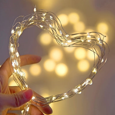1pc Luces de Hada LED de Brillo Cálido - 30/50/100/200 LEDs, Funcionan con Pilas (No Incluidas), Cable de Cobre Flexible, Guirnalda de Iluminación en Forma de Corazón para Exteriores e Interiores para Navidad, Bodas, Fiestas, Ambiente de Dormitorio, Luce