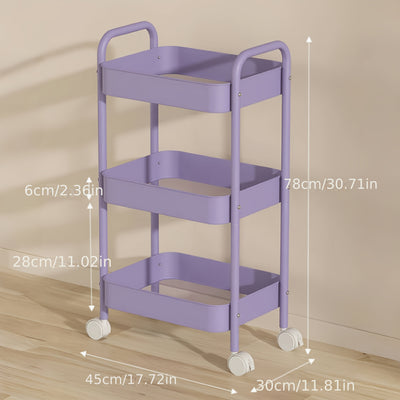 Carrito de Almacenamiento Metálico de 2 Niveles con Ruedas – Organizador Duradero para Cocina, Baño y Dormitorio – Rosa, Blanco, Azul, Amarillo – Perfecto para Comestibles, Snacks y Artículos Esenciales del Hogar, Organizador de Casa|Carrito de Pie|Rueda