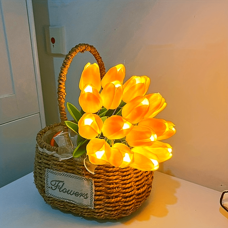 Bombillas de tulipán de luz alimentadas por batería - Amarillo y naranja vibrantes, diseño de flor realista para decoración del hogar, decoraciones de fiesta y canastas de regalo, decoraciones de fiesta | Diseño de flor vibrante | Bombillas de plástico d