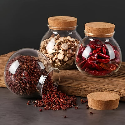 Tarro de Almacenamiento de Vidrio Hermético con Tapa de Corcho - Libre de BPA, Contenedor Redondo Multiusos para Té, Snacks y Más - Organizador de Cocina Fácil de Limpiar