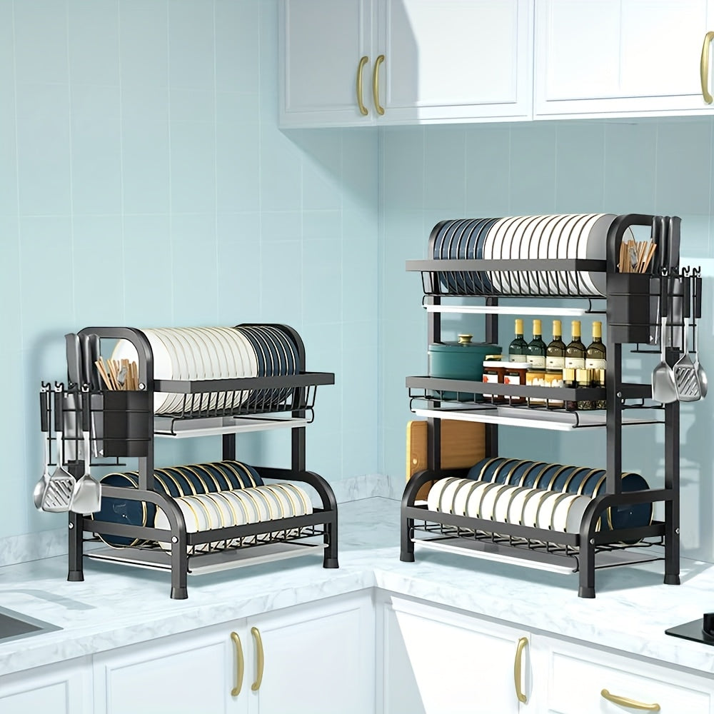 1pc Estante de Cocina Grande Doble Capa, Almacenamiento Rápido con Escurridor, Portacuchillos y Tenedores, Soporte para Tablas de Cortar - Organizador Multifuncional para Platos, Boles y Utensilios, Sin Resbaladuras en la Encimera