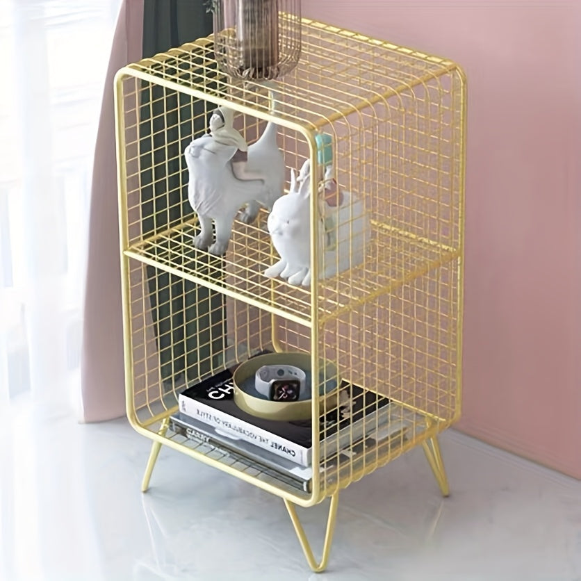 Estantería de Metal Escandinava de 2 Niveles - Estante Moderno Independiente, Acabado Dorado, Ideal para Dormitorio, Sala u Oficina - Organizador Duradero y Ahorrador de Espacio para Libros, Decoraciones y Ropa, Sistema de Estanterías Elegante