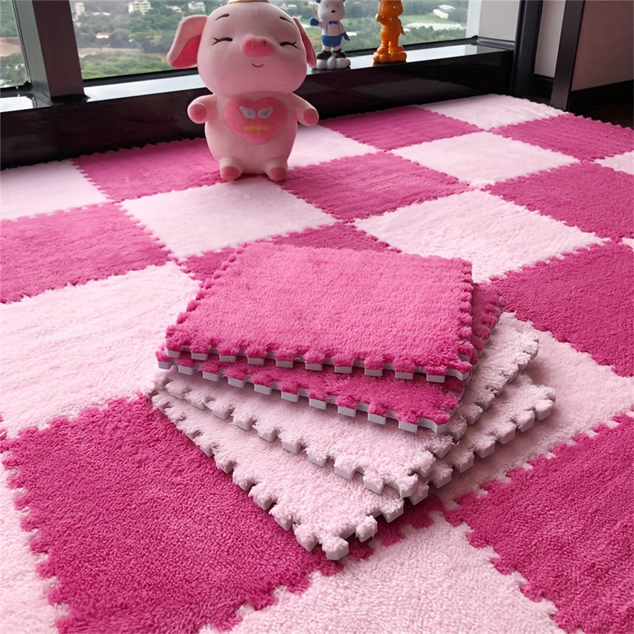 20pcs Azulejos de Alfombra Cuadrados Entrelazados - 29.97cm x 29.97cm Suave EVA & Poliéster, Lavable a Mano, Perfecto para Sala de Estar, Dormitorio y Decoración del Hogar, Estilo Ins, Cobertura Completa para Sofá, Rompecabezas