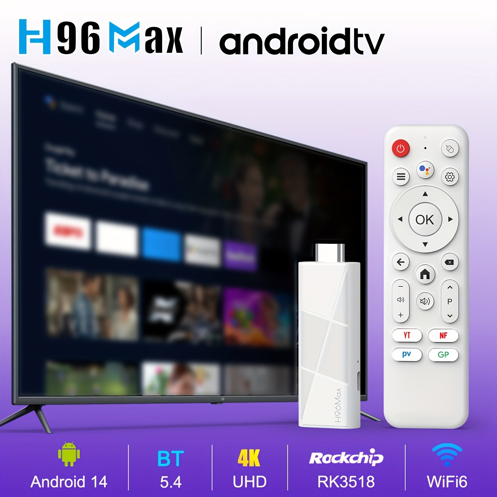 Caixa Android H96 MAX RK3518 - Reproductor Multimedia con Android 14.0, Quad Core ARM Cortex-A53, 4K Ultra HD, Doble WiFi 2.4G/5G, Asistente de Google Integrado, Salida HDTV, Streaming Stick USB para Smart TV, Netflix, Kodi - Diseño Compacto para Home Th